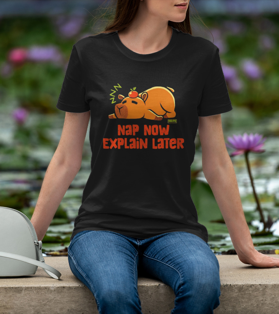 Nap Now Explain Later Cute Capybara With Orange ZZZ T-Shirt