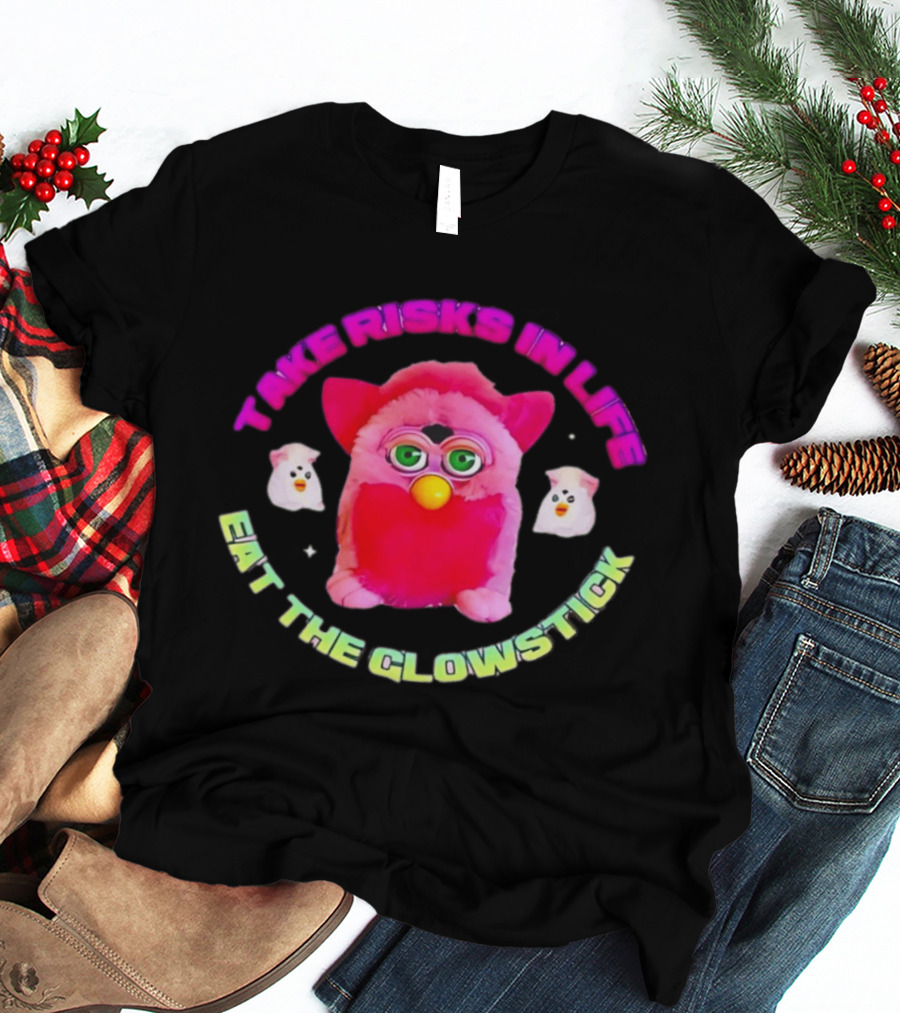 Pink Furby Take Risks In Life Eat The Glowstick Vibrant Retro Toy Aesthetic T-Shirt