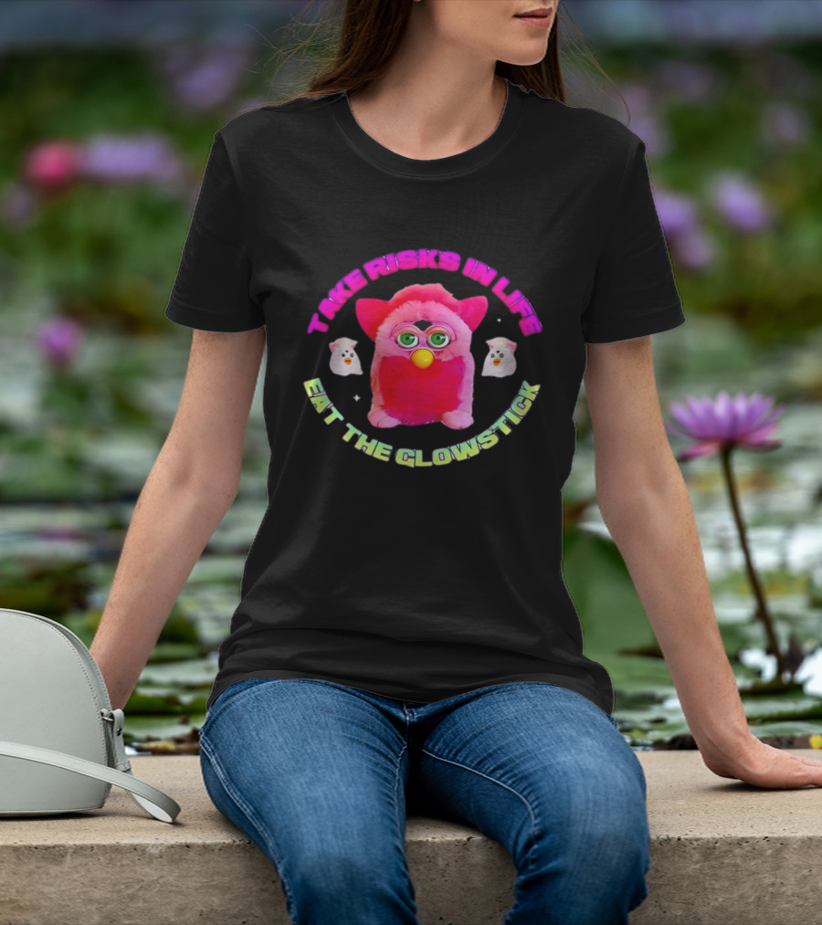 Pink Furby Take Risks In Life Eat The Glowstick Vibrant Retro Toy Aesthetic T-Shirt