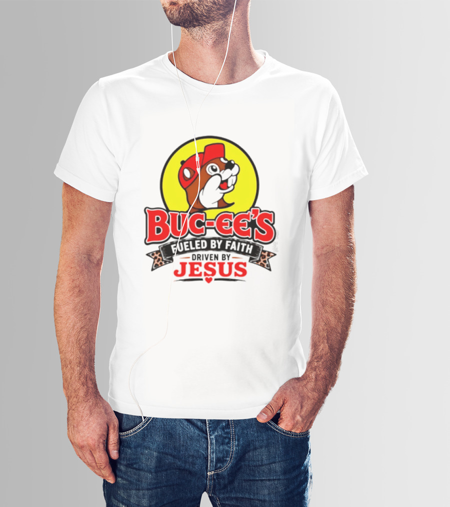 Buc Ee's Fueled By Faith Driven By Jesus Yellow Circle Red Cap T-Shirt