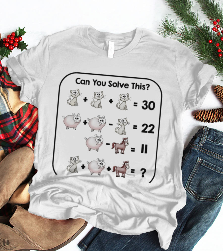 Cat Pig Horse Puzzle Math Challenge Can You Solve This? T-Shirt
