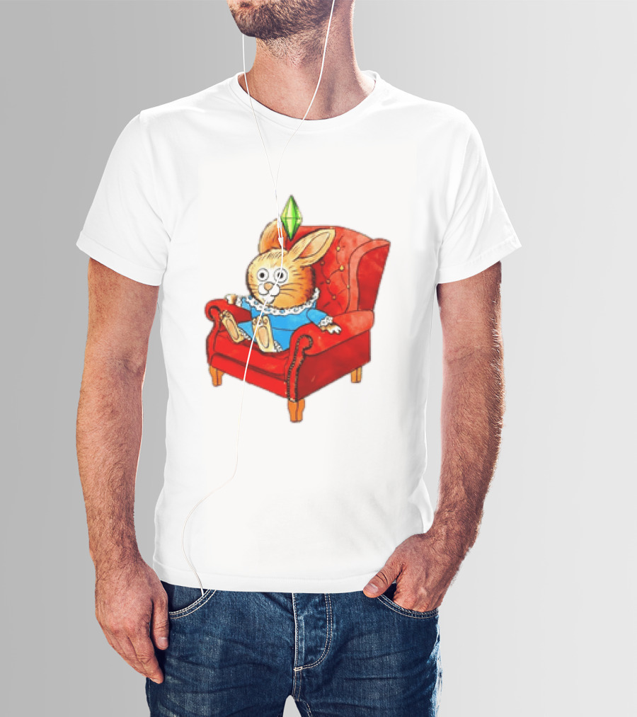 Rabbit They're Turning Me Into A Data Center Tomorrow Green Plumbob Red Couch Blue Dress T-Shirt