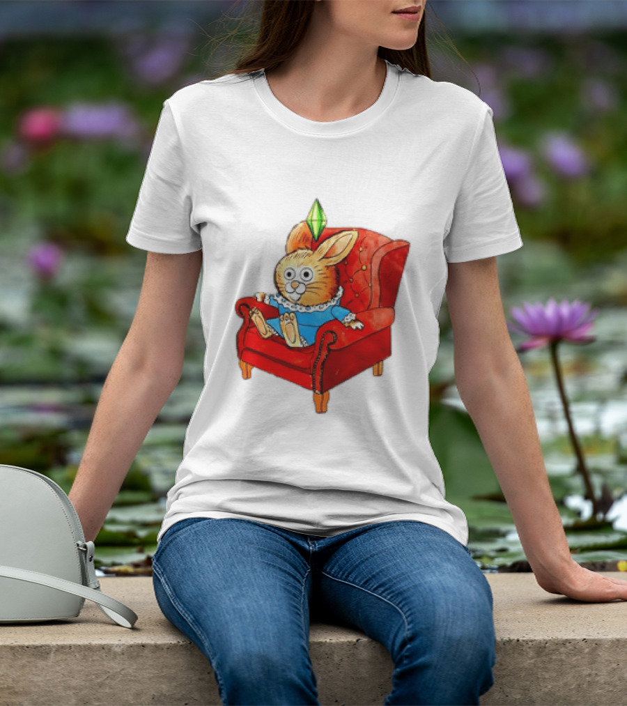 Rabbit They're Turning Me Into A Data Center Tomorrow Green Plumbob Red Couch Blue Dress T-Shirt
