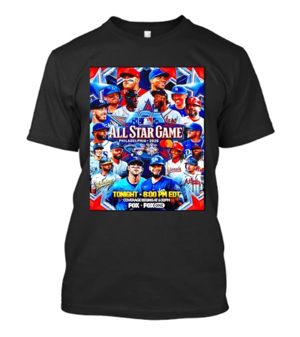 2026 MLB All Star Game Philadelphia Featured Stars And Team Jerseys Fox Coverage T-Shirt