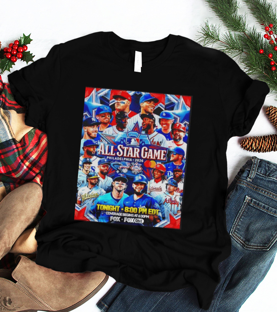 2026 MLB All Star Game Philadelphia Featured Stars And Team Jerseys Fox Coverage T-Shirt