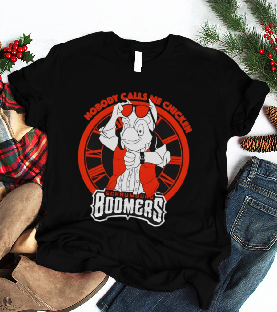 Schaumburg Boomers Nobody Calls Me Chicken Back To The Future Tower T-Shirt