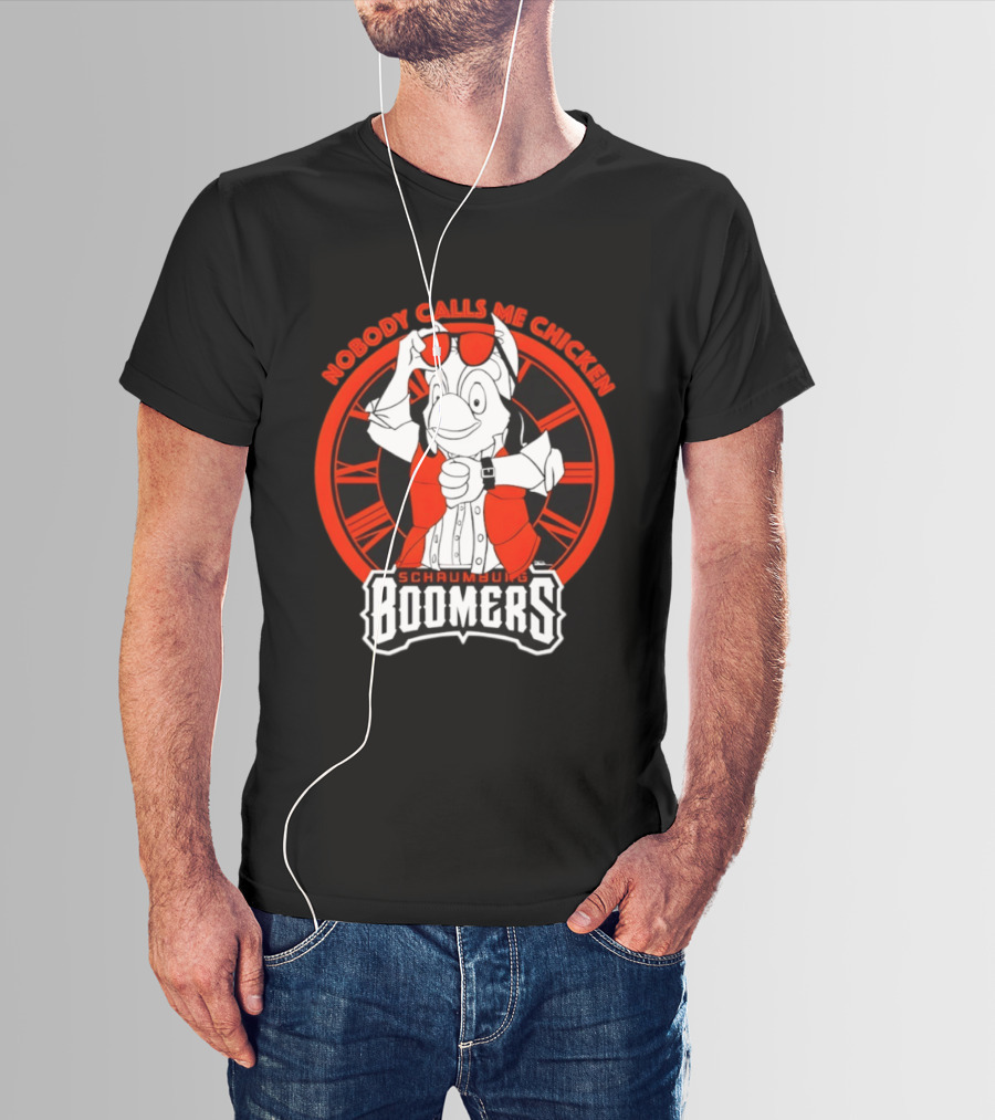 Schaumburg Boomers Nobody Calls Me Chicken Back To The Future Tower T-Shirt