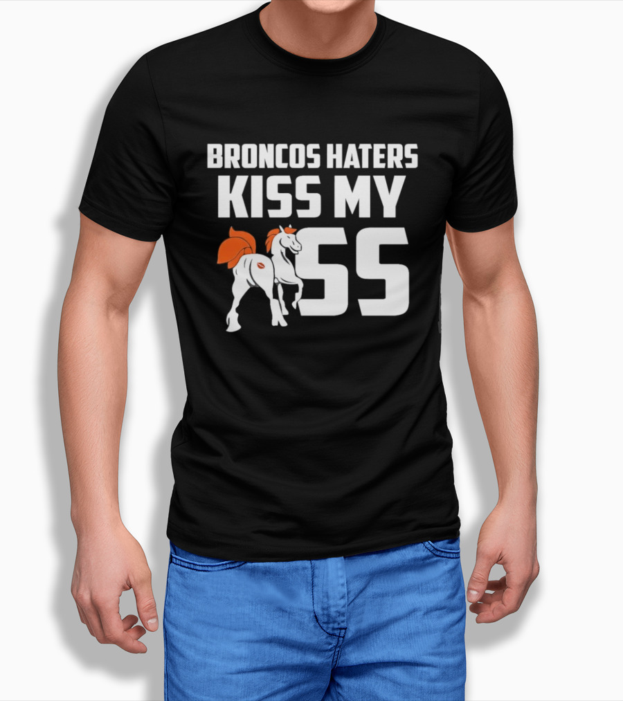Broncos Haters Kiss My SS Horse And Lip Print T-Shirt