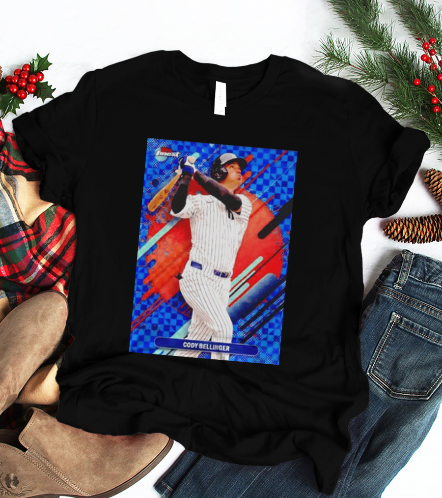 Cody Bellinger Topps Finest Baseball Card Blue Checkered Background Batting Pose T-Shirt