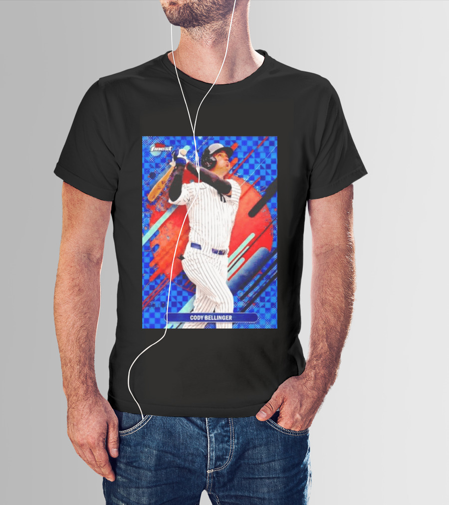 Cody Bellinger Topps Finest Baseball Card Blue Checkered Background Batting Pose T-Shirt