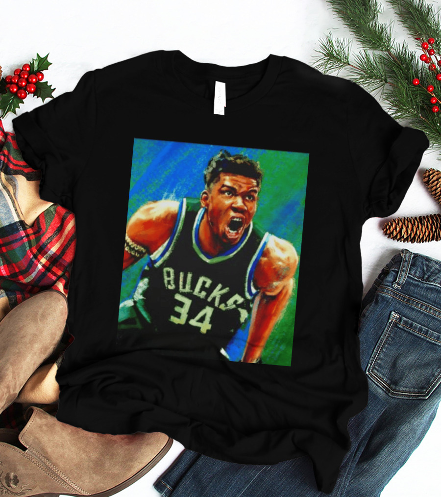 Giannis Antetokounmpo Bucks No 34 Jersey Art Basketball Star T-Shirt