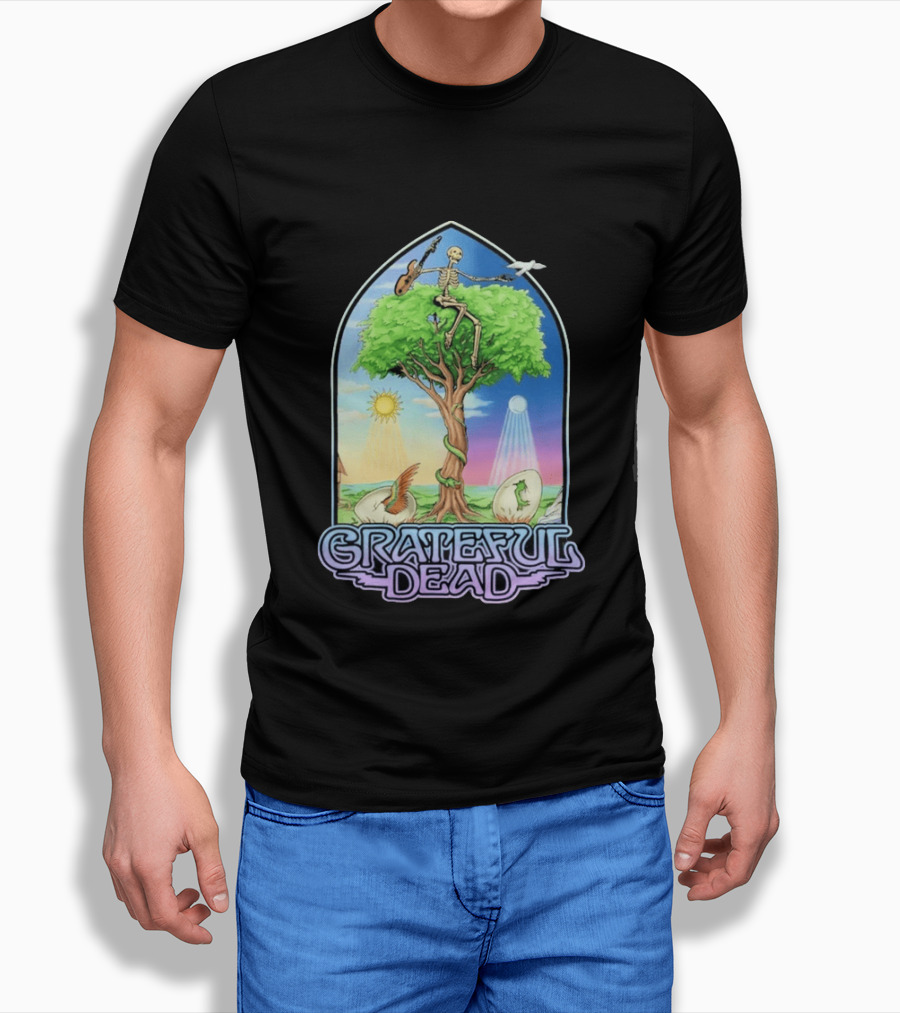 Grateful Dead Summer Magic Skeleton Guitar Tree Sunrise Sunset Fantasy T-Shirt
