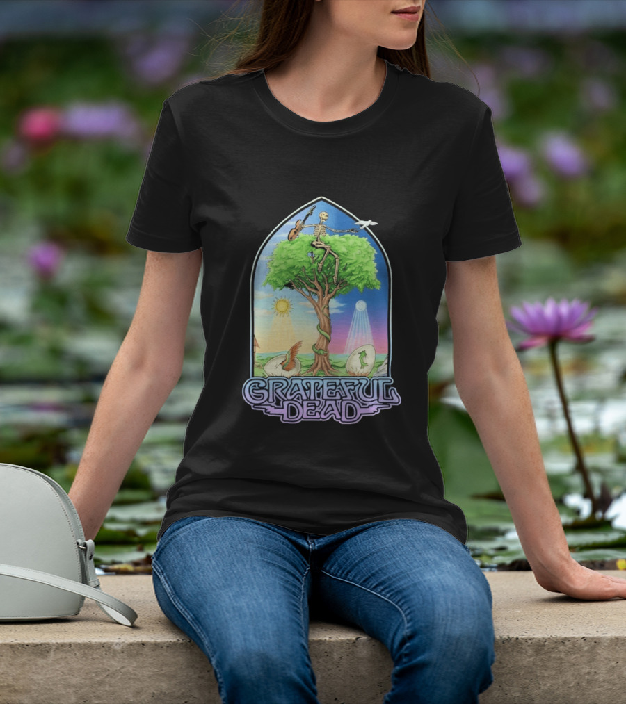 Grateful Dead Summer Magic Skeleton Guitar Tree Sunrise Sunset Fantasy T-Shirt