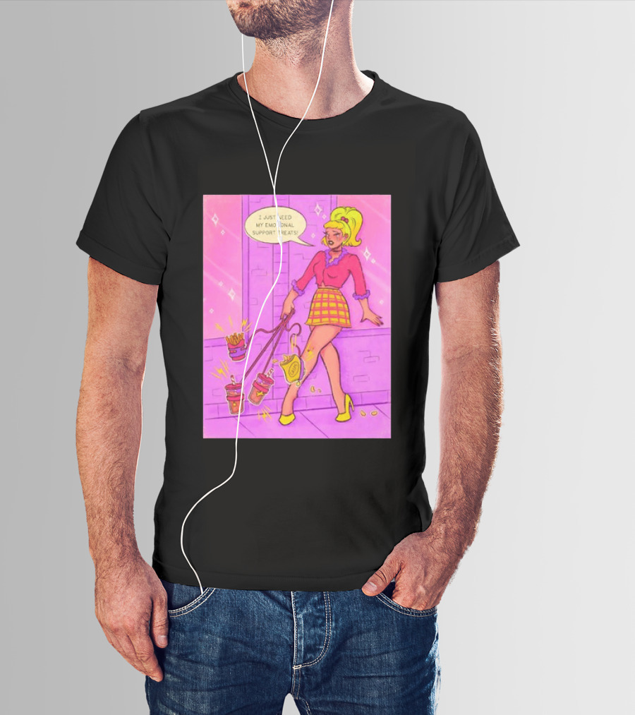 I Just Need My Emotional Support Treats Comic Style Girl With Drinks And Fries T-Shirt