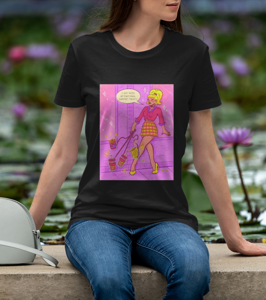 I Just Need My Emotional Support Treats Comic Style Girl With Drinks And Fries T-Shirt