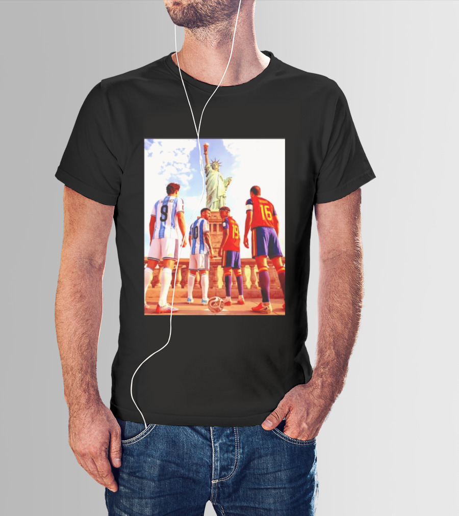 Lionel Messi J Alvarez Lamine Yamal Rodrigo Football Statue Of Liberty Argentina Spain Soccer T-Shirt
