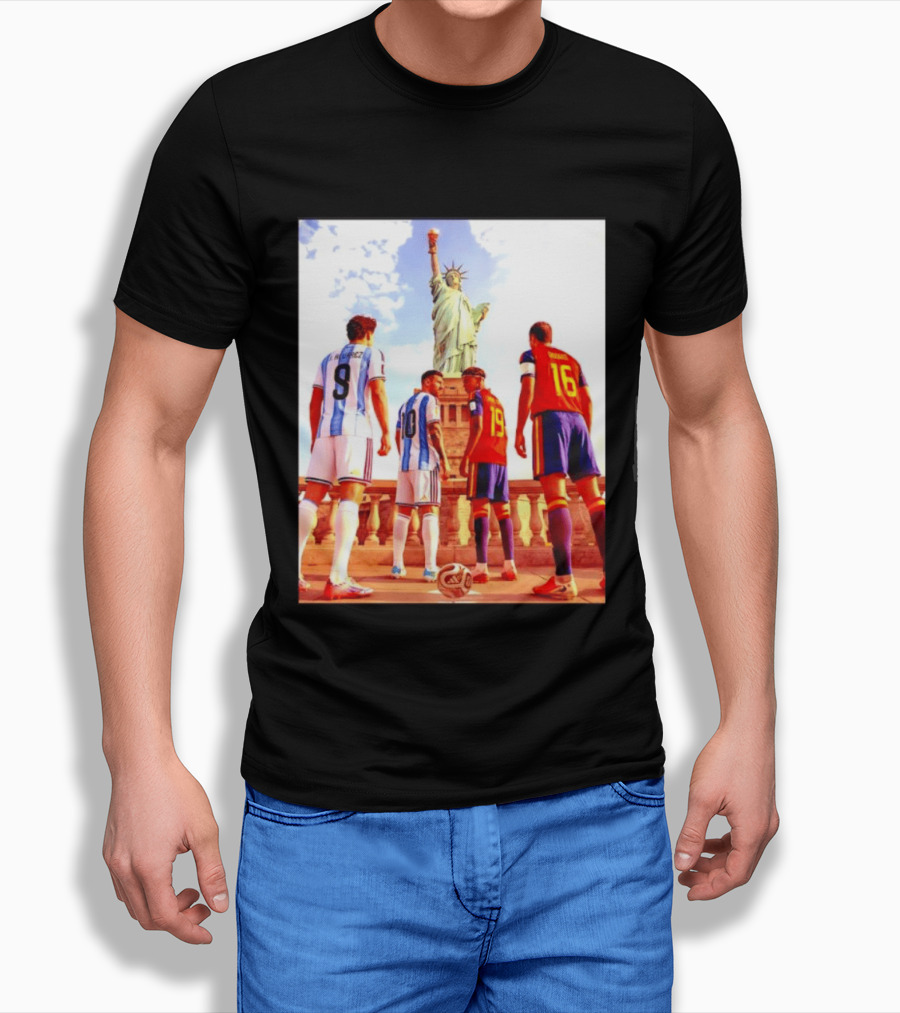 Lionel Messi J Alvarez Lamine Yamal Rodrigo Football Statue Of Liberty Argentina Spain Soccer T-Shirt