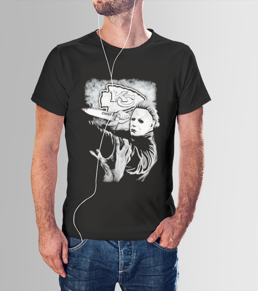 Michael Myers Holding Knife With KC Chiefs T-Shirt