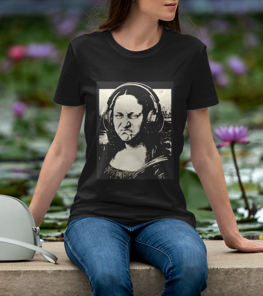 Mona Lisa Headphones Grumpy Expression Fusion T-Shirt