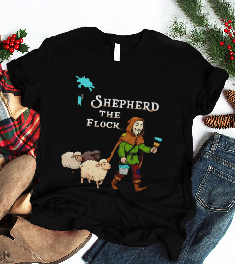 Shepherd The Flock Anonymous Mask Herding Sheep Hand Drawn T-Shirt