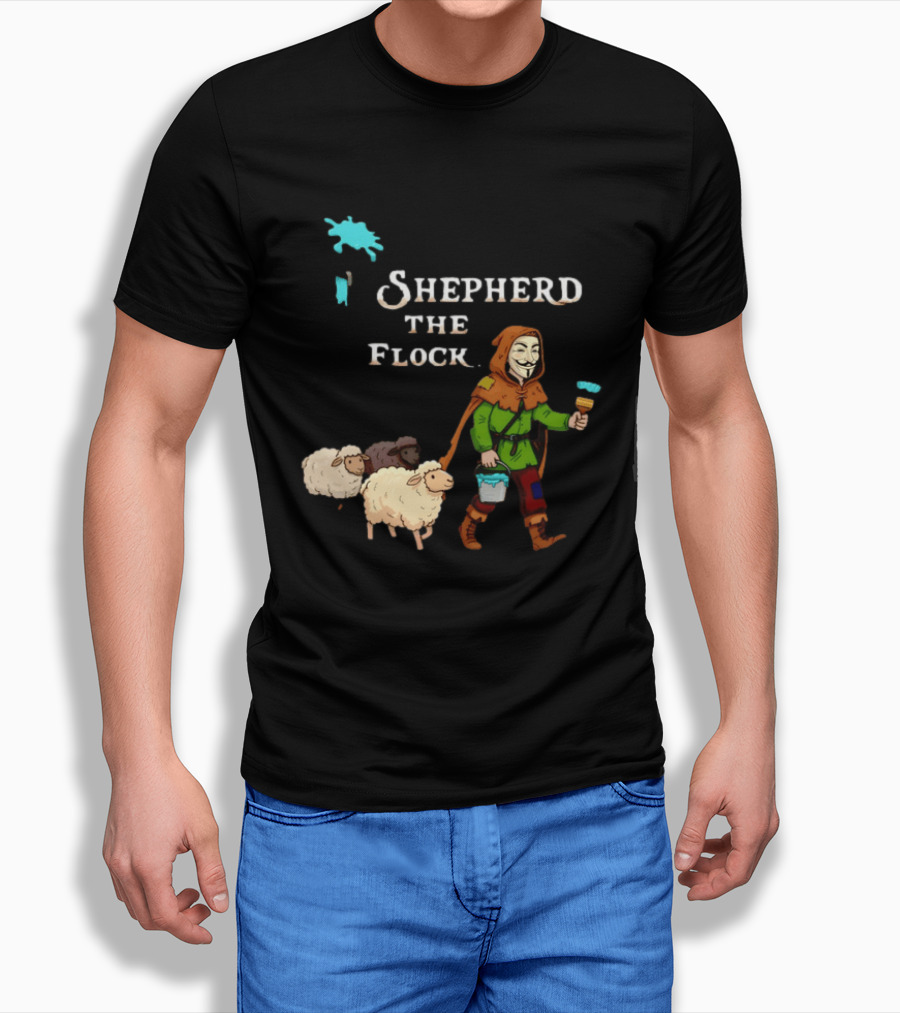 Shepherd The Flock Anonymous Mask Herding Sheep Hand Drawn T-Shirt
