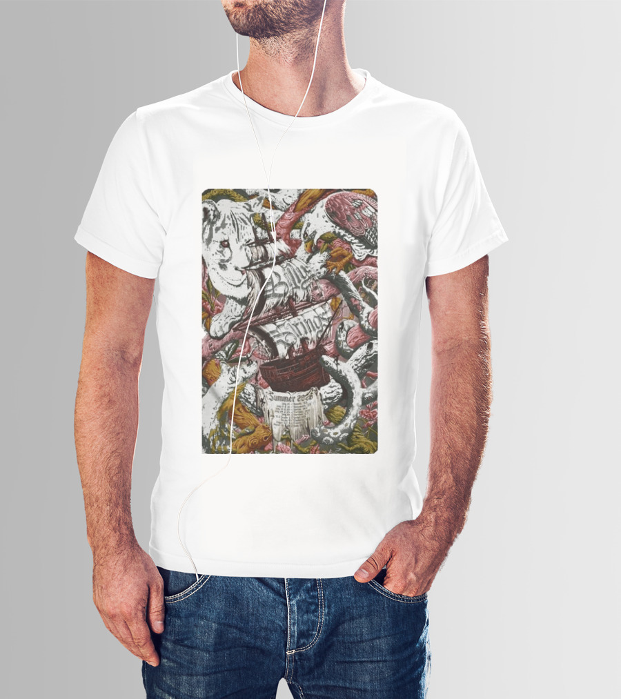 Billy Strings Summer 2026 Shows Pirate Ship And Wild Animals T-Shirt