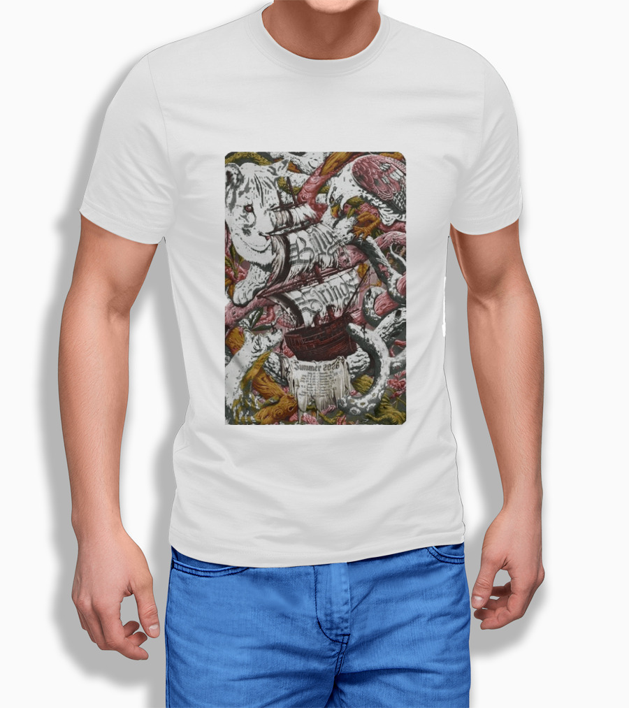 Billy Strings Summer 2026 Shows Pirate Ship And Wild Animals T-Shirt