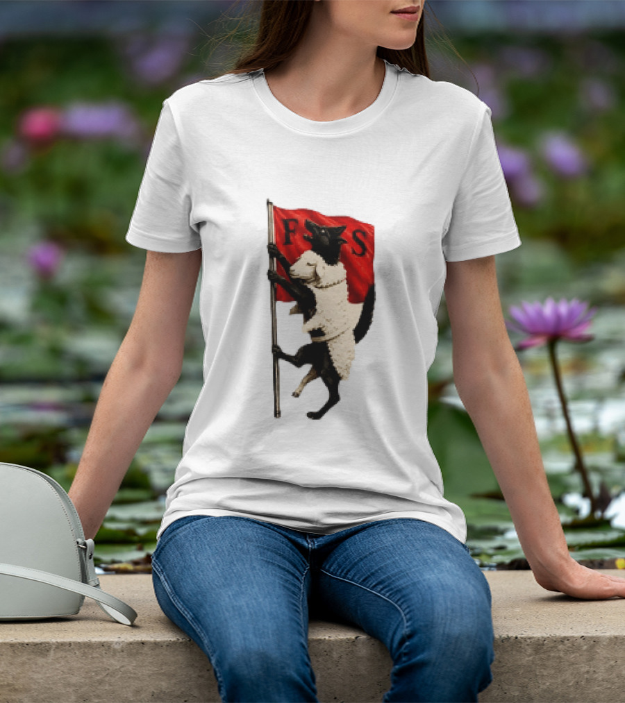 FS Black Cat Carrying Lamb Red Flag T-Shirt
