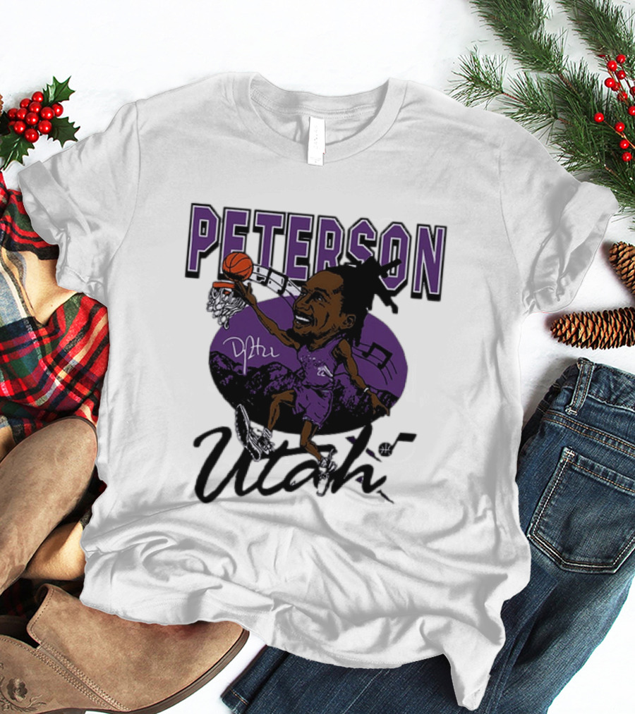Peterson Utah Jazz NBA Basketball Caricature Purple Scene T-Shirt