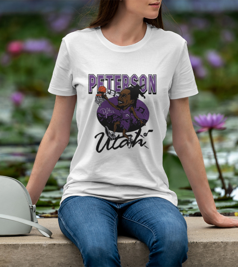 Peterson Utah Jazz NBA Basketball Caricature Purple Scene T-Shirt