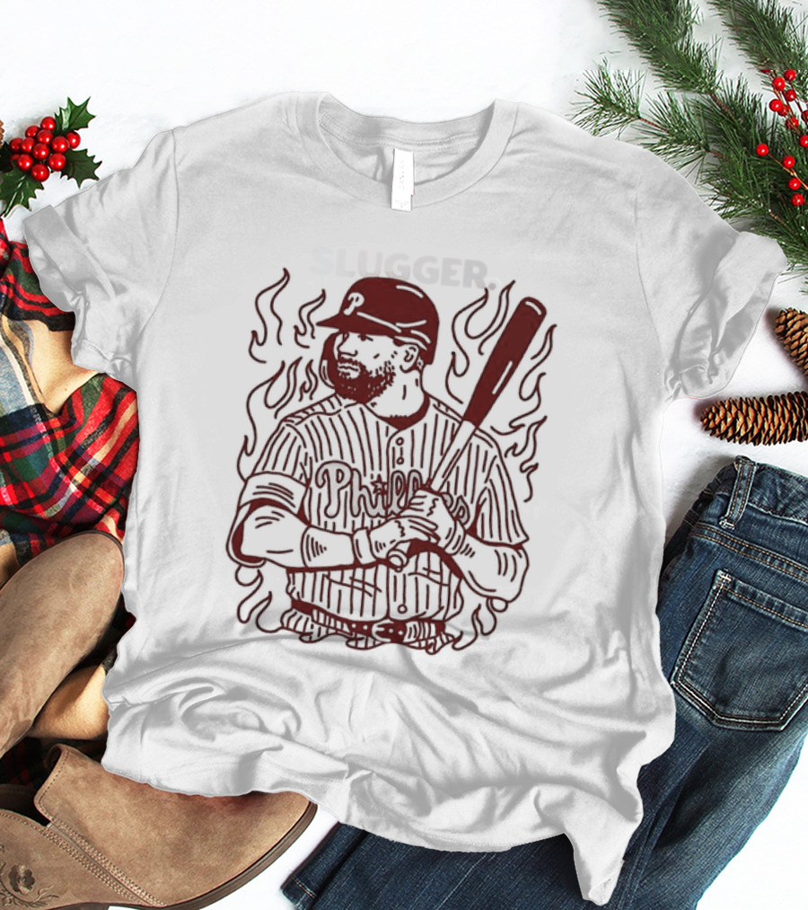Philadelphia Phillies Slugger Baseball Player With Bat And Flames T-Shirt
