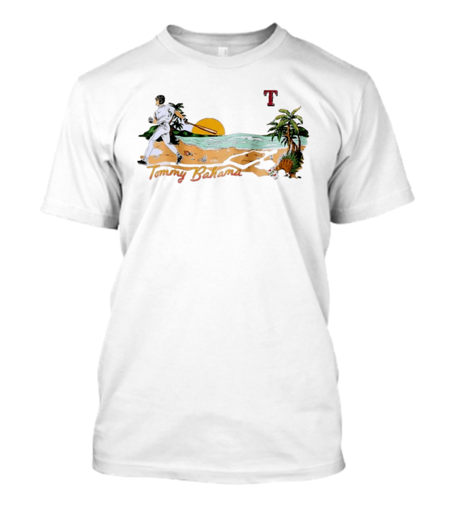 Tommy Bahama Baseball Texas Rangers Sunset Beach Scene T-Shirt