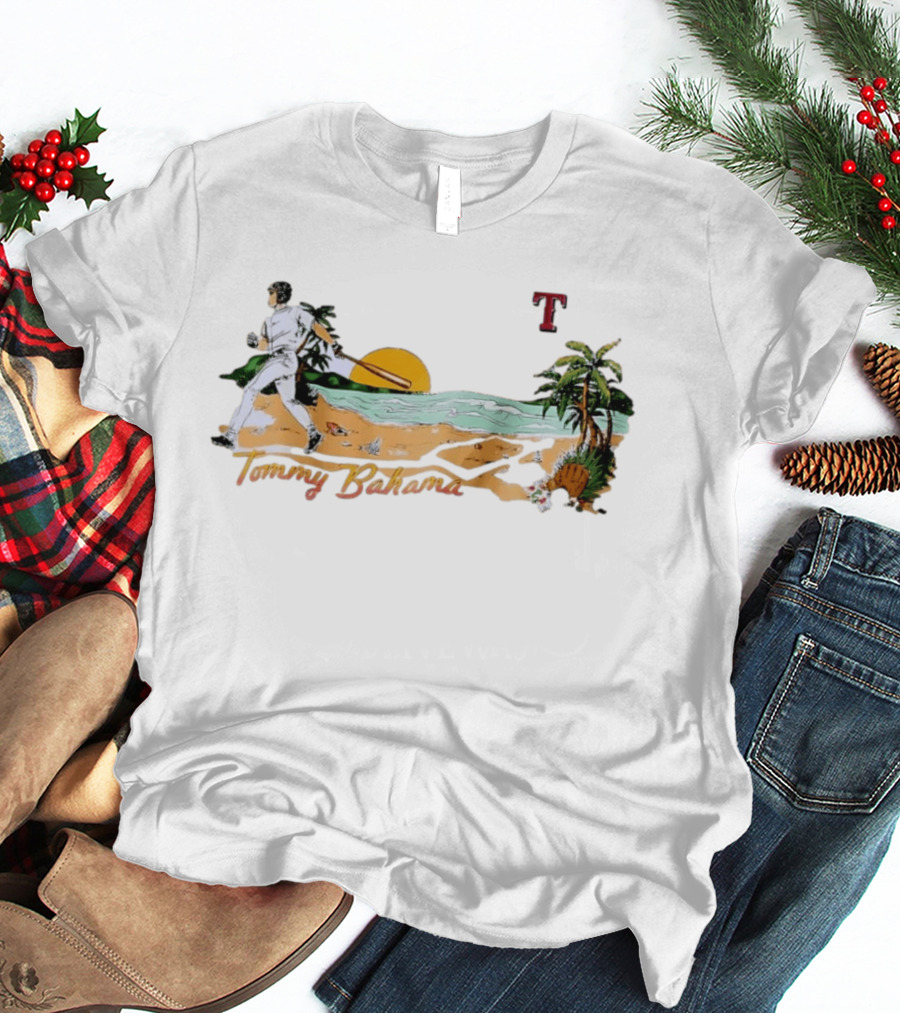 Tommy Bahama Baseball Texas Rangers Sunset Beach Scene T-Shirt