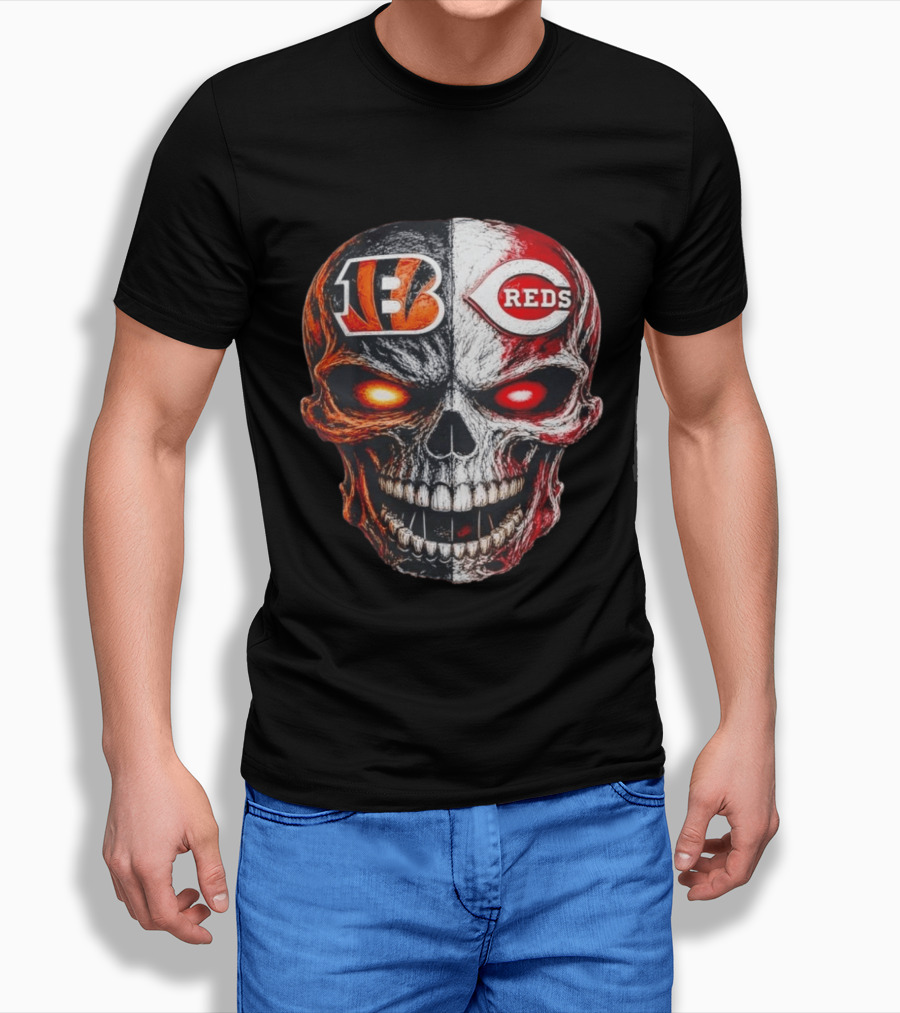 BENGALS REDS Skull Split Face Dual T-Shirt