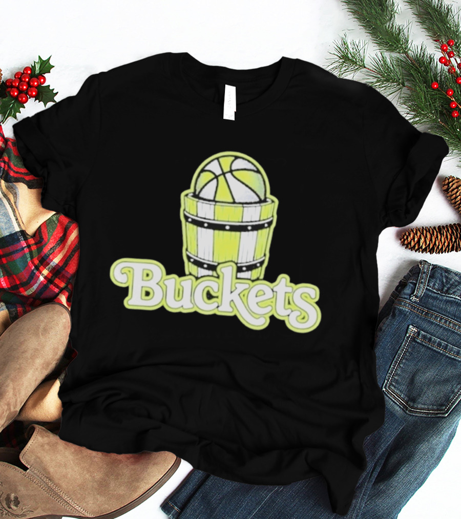 Buckets Basketball Cartoon Style Vintage Retro Ball In Wooden Basket T-Shirt
