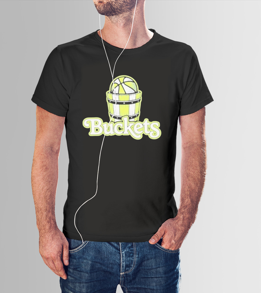 Buckets Basketball Cartoon Style Vintage Retro Ball In Wooden Basket T-Shirt