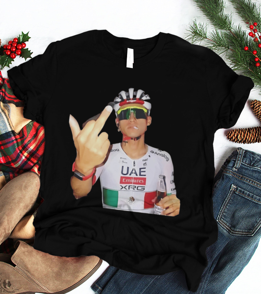 UAE Emirates Cyclist Isaac Del Toro Middle Finger Smoking With Beer T-Shirt