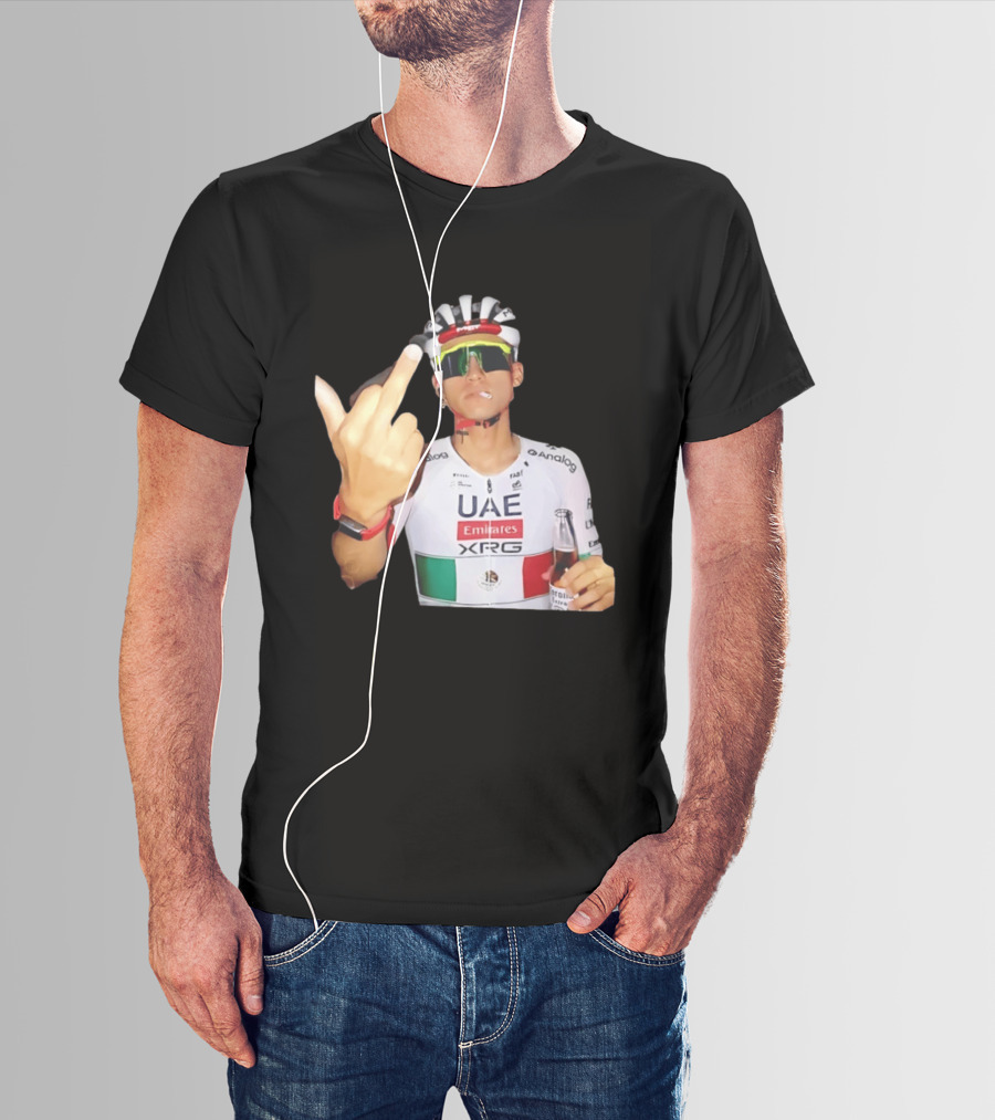 UAE Emirates Cyclist Isaac Del Toro Middle Finger Smoking With Beer T-Shirt
