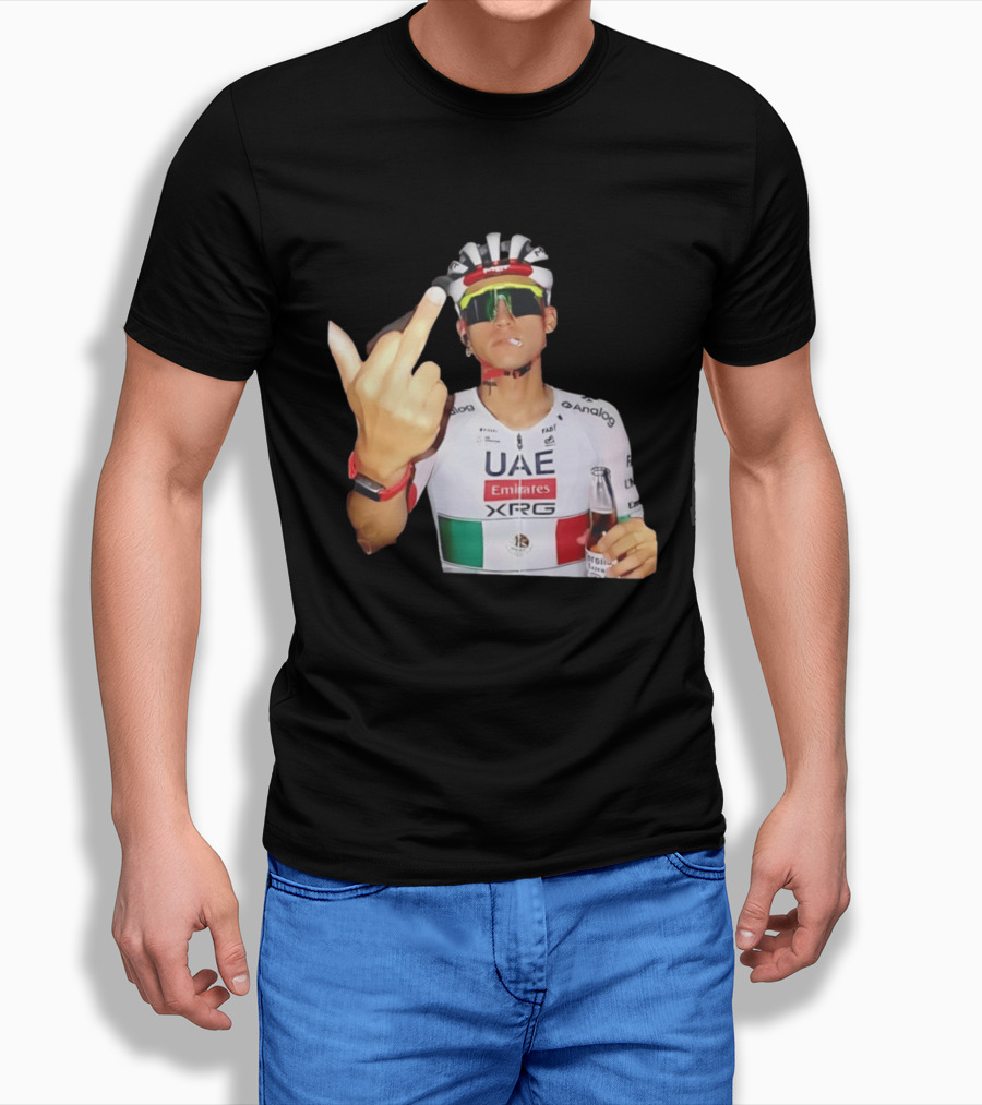 UAE Emirates Cyclist Isaac Del Toro Middle Finger Smoking With Beer T-Shirt