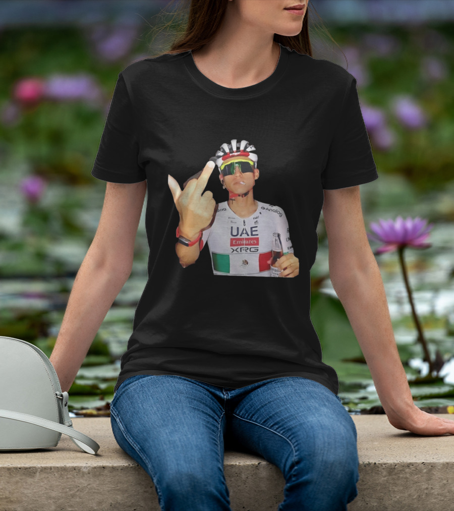 UAE Emirates Cyclist Isaac Del Toro Middle Finger Smoking With Beer T-Shirt