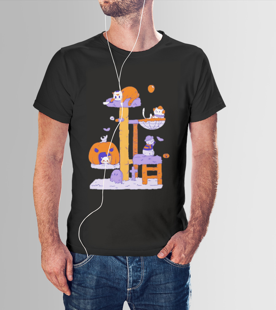 Cat Horror Pumpkin Tree Halloween Cats T-Shirt