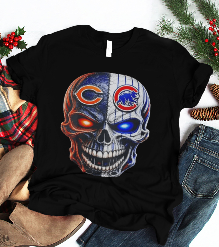 Chicago Bears Cubs Skull Split T-Shirt