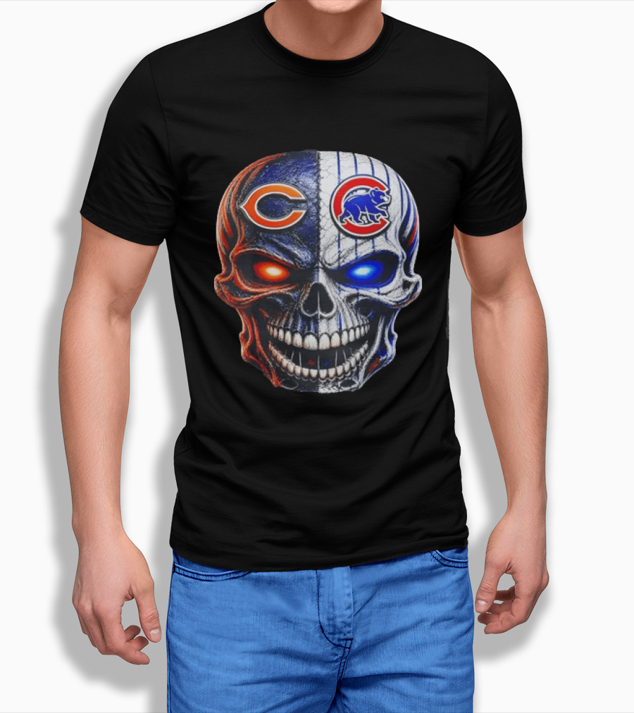 Chicago Bears Cubs Skull Split T-Shirt