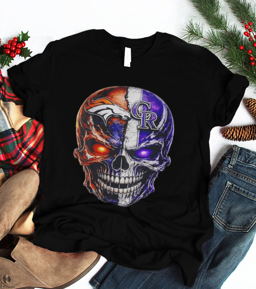 Denver Broncos Colorado Rockies Split Skull Team Spirit T-Shirt
