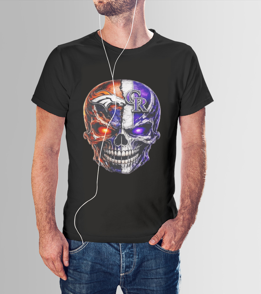 Denver Broncos Colorado Rockies Split Skull Team Spirit T-Shirt