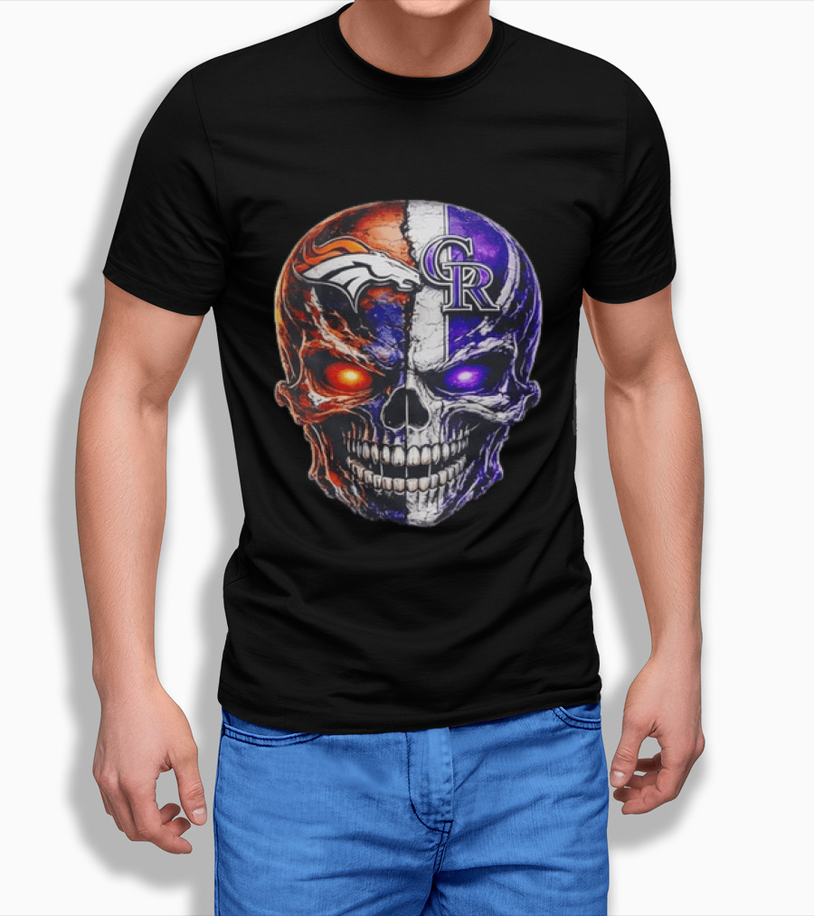 Denver Broncos Colorado Rockies Split Skull Team Spirit T-Shirt