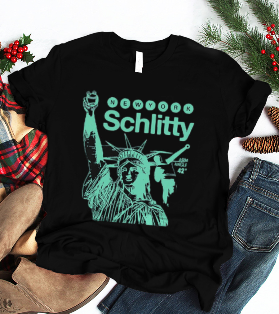 New York Schlitty Statue Liberty ARM Angle New York Baseball T-Shirt