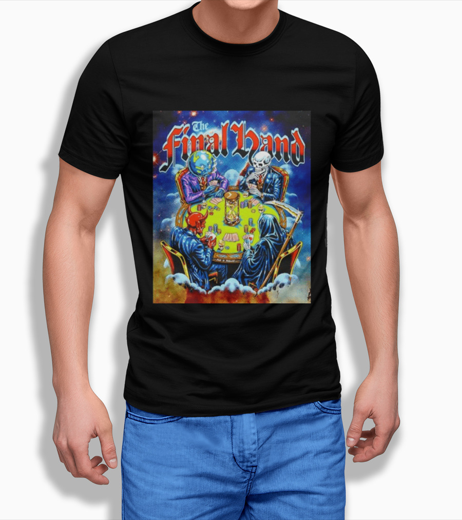 The Final Hand Poker Game Skeleton Grim Reaper Skull Players Atmosphere T-Shirt