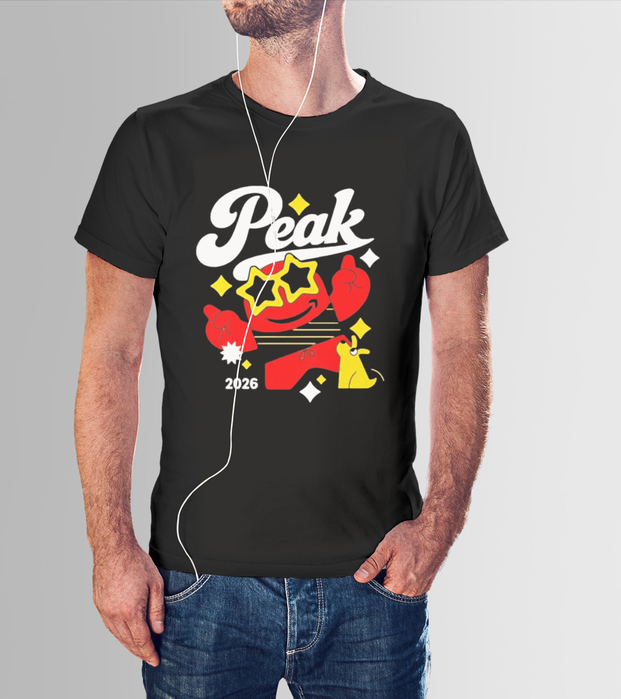 Peak 2026 Red Character With Star Glasses And Yellow Dog T-Shirt