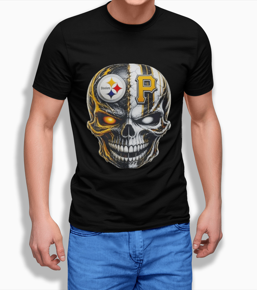 Pittsburgh Pride Skull Steelers Pirates Sports Fusion T-Shirt